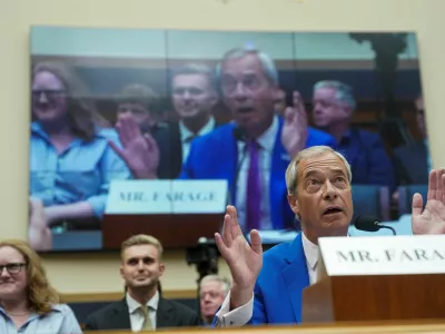 Britain's Reform UK Party leader Nigel Farage testifies before a House Judiciary Committee hearing on European threats to American free speech and innovation, on Capitol Hill in Washington, D.C., U.S., September 3, 2025. REUTERS/Nathan Howard