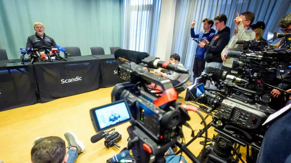 Nordic Skiing - FIS Nordic World Ski Championships - Trondheim, Norway - March 9, 2025 Jumping Director Jan-Erik Aalbu during a press conference after three out of four Norwegian jumpers were disqualified after the large hill race in Trondheim. Terje Pedersen/NTB via REUTERS  ATTENTION EDITORS - THIS IMAGE WAS PROVIDED BY A THIRD PARTY. NORWAY OUT. NO COMMERCIAL OR EDITORIAL SALES IN NORWAY.