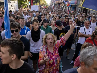 Protesters march against what they say is increased police brutality, after months of protests sparked by the deaths of 16 people when a railway concrete canopy collapsed in Novi Sad in November 2024, triggering allegations of corruption and negligence, in Belgrade, Serbia, September 8, 2025. REUTERS/Marko Djurica