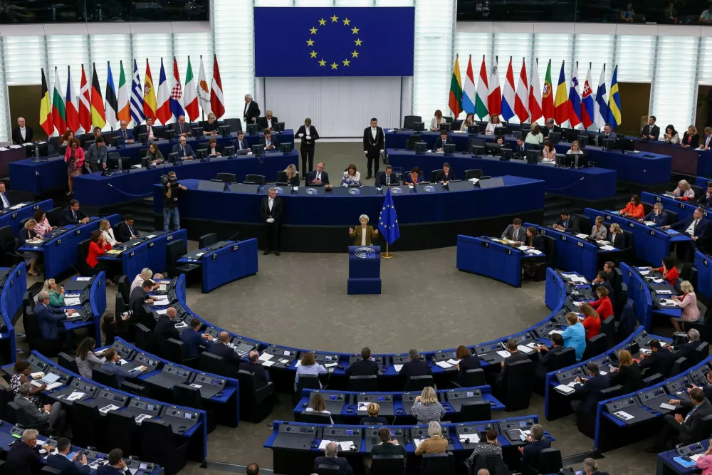 European Commission President Ursula von der Leyen delivers the State of the European Union address to the European Parliament, in Strasbourg, France, September 10, 2025. REUTERS/Yves Herman
