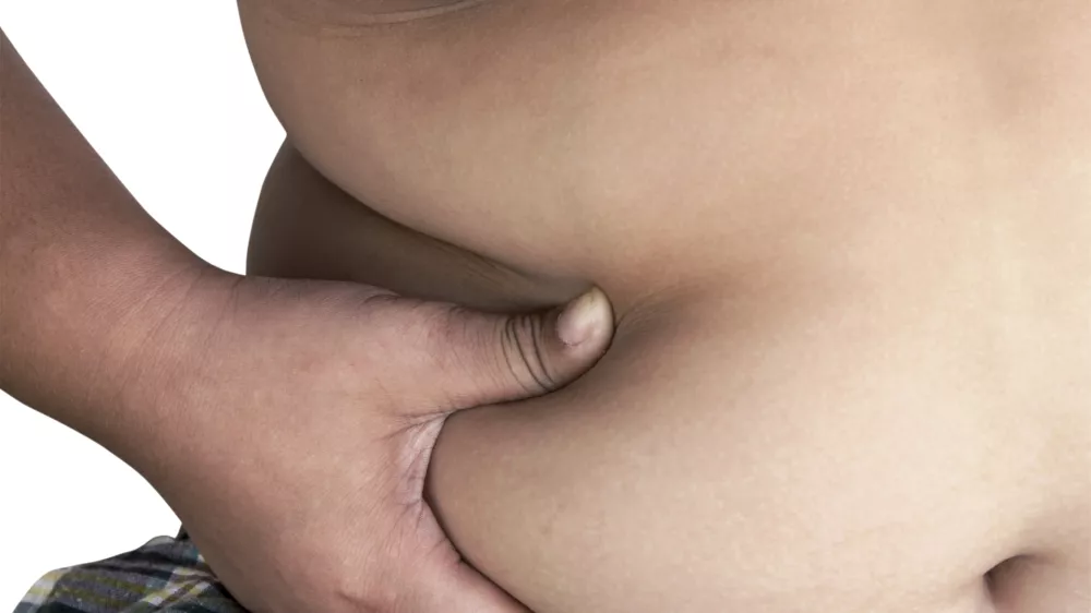 Children boy fat on isolated white background.