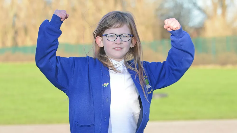 Olivia Farnsworth from Huddersfield, West Yorks., See Ross Parry Copy RPYBIONIC: Doctors have dubbed a seven-year-old with a rare disorder the "bionic girl" - because she doesn't feel tired, hungry or even PAIN. Unique Olivia Farnsworth has a rare chromosome condition that has left medics and her family stunned. It is thought she could be the only person in the world to exhibit the three symptoms together. When she was diagnosed, the consultant geneticist told mum Niki, 32, she had never seen the disorder before. 15 january 2015,Image: 271389181, License: Rights-managed, Restrictions: follow us on twitter - @swnsbrowse our website - swns.comemail pix@swns.com, Model Release: no