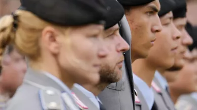 New recruits of the German Army Bundeswehr attend an oath ceremony in Duesseldorf, Germany, Sept. 4, 2025. (AP Photo/Martin Meissner)