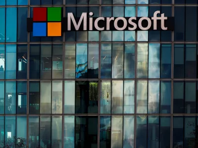 A view shows a Microsoft logo at Microsoft offices in Issy-les-Moulineaux near Paris, France, January 9, 2025. REUTERS/Gonzalo Fuentes