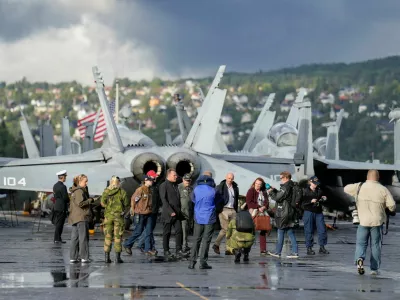 The world's largest aircraft carrier, USS Gerald R. Ford, arrives in Oslo together with Norwegian vessels to strengthen cooperation in the Total Defense, Oslo, Norway, September 12, 2025. NTB/Fredrik Varfjell via REUTERS  ATTENTION EDITORS - THIS IMAGE WAS PROVIDED BY A THIRD PARTY. NORWAY OUT. NO COMMERCIAL OR EDITORIAL SALES IN NORWAY.