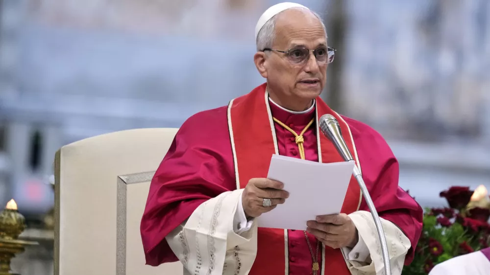 Pope Leo XIV presides over a commemoration of the martyrs and witnesses of the faith of the 21st century with representatives of other churches and Christian communions in the Basilica of St. Paul Outside the Walls in Rome, Sunday, Sept. 14, 2025. (AP Photo/Gregorio Borgia)