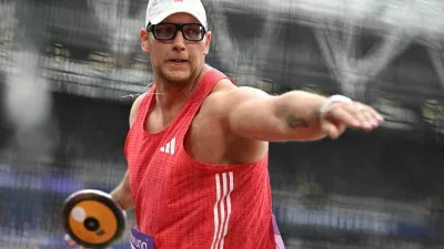 Athletics - Diamond League - London - London Stadium, London, Britain - July 19, 2025 Slovenia's Kristjan Ceh in action during the Men's Discus Throw final REUTERS/Dylan Martinez