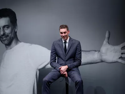 Soccer Football - Pau Gasol Press Conference - Theatre Liceu, Barcelona, Spain - October 5, 2021 Pau Gasol during the press conference REUTERS/Albert Gea