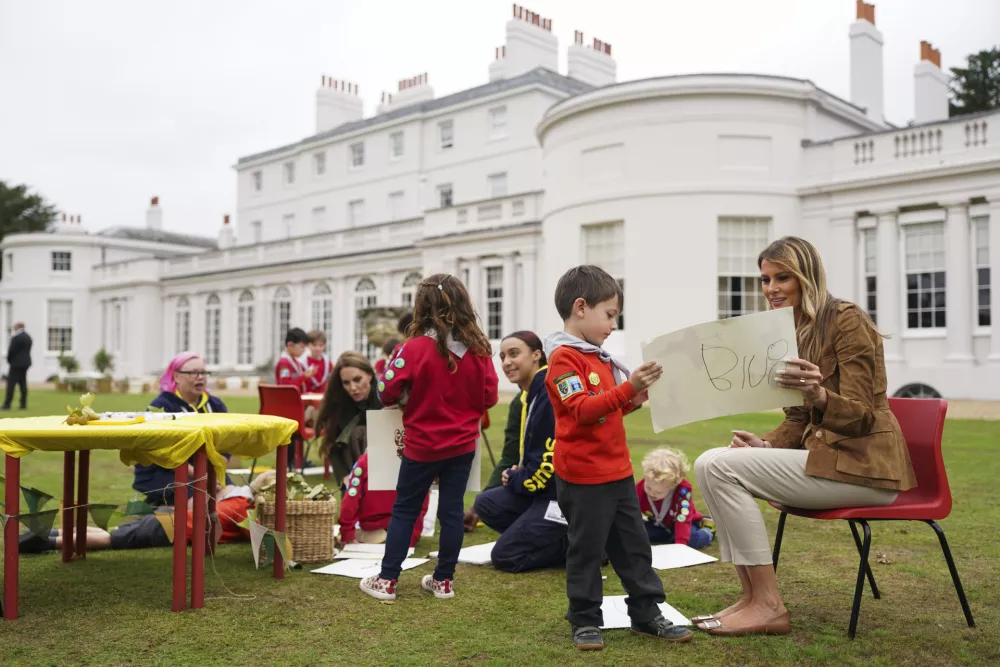 Britain's Kate, Princess of Wales, center left, and First Lady Melania Trump, right, tour Frogmore Cottage in Windsor, England, Thursday Sept. 18, 2025. (Nathan Howard/Pool Photo via AP)