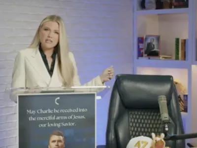 Picture MUST credit: Turning Point USA The wife of murdered US activist Charlie Kirk&nbsp;has spoken publicly for the first time since her husband's assassination. And she vowed to continue the political movement, Turning Point USA, her husband started. Erika Kirk stood&nbsp;next to the empty chair once used by Charlie in his studio while she addressed an online audience. She had to pause several times to catch her breath and wipe away tears. She declared: "'Charlie, I promise I will never let your legacy die, baby. "I promise I'll make Turning Point USA the biggest thing that this nation has ever seen.'&nbsp;&nbsp;&nbsp;&nbsp; Wearing an emerald green shirt and white blazer, Erika Kirk thanked President Donald Trump and his family for their support. She said: "'Mr President, my husband loved you and he knew that you loved him too. He did. Your friendship was amazing. You supported him so well, as did he for you." She also thanked Vice-President JD Vance and his wife Usha for accompanying his coffin which she called "bringing him home." Picture supplied by JLPPA,Image: 1036843171, License: Rights-managed, Restrictions:, Model Release: no