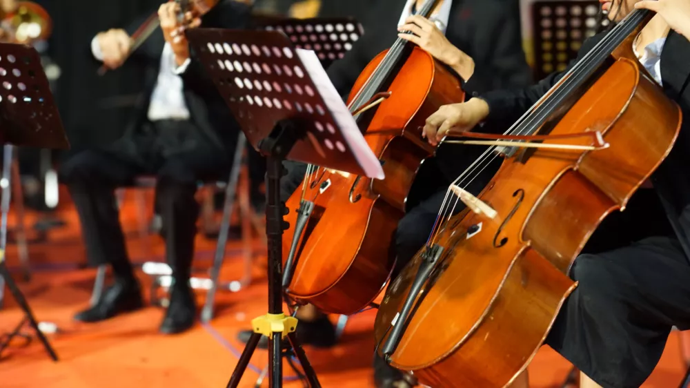 Hands playing cello orchestra with note sheet on stage. / Foto: Yori Meirizan
