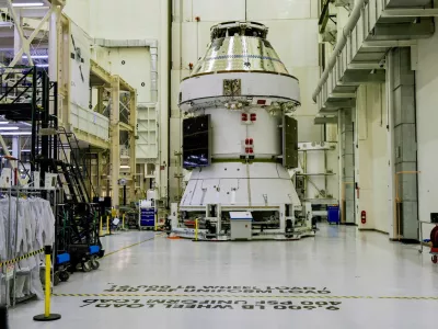 FILE PHOTO: The Artemis 2 Orion crew and service modules sit inside the Operations & Checkoput Building during a NASA media day event at the Kennedy Space Center in Cape Canaveral, Florida, U.S., March 7, 2025. REUTERS/Steve Nesius/File Photo/File Photo
