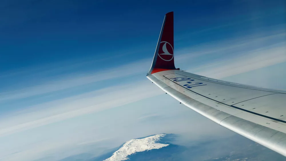 FILE PICTURE - The logo of Turkish Airlines (THY) is pictured on the wing of a Boeing 737-800 aircraft after it took off from Ataturk International airport in Istanbul, Turkey, March 24, 2017. REUTERS/Murad Sezer/File PIcture