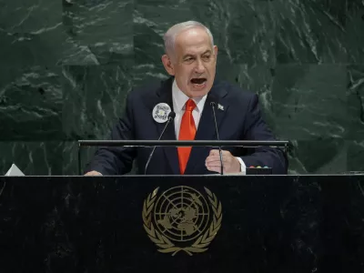 Israeli Prime Minister Benjamin Netanyahu addresses the 80th United Nations General Assembly (UNGA) at U.N. headquarters in New York City, U.S., September 26, 2025. REUTERS/Jeenah Moon