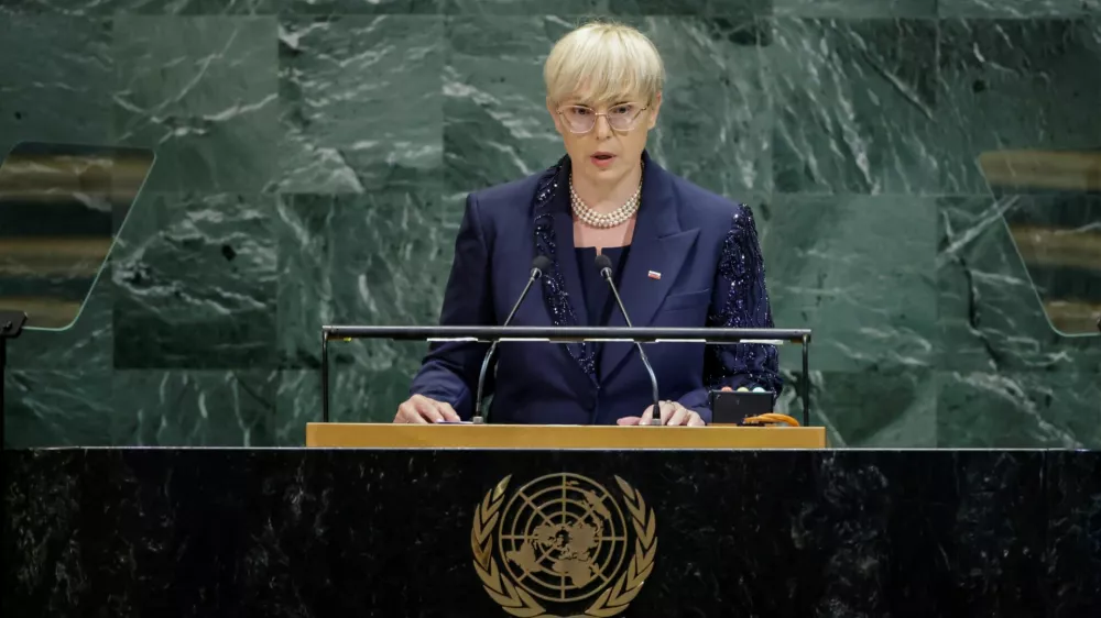 Slovenian President Natasa Pirc Musar addresses the 80th United Nations General Assembly at U.N. headquarters in New York, U.S., September 23, 2025. REUTERS/Eduardo Munoz