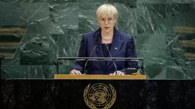 Slovenian President Natasa Pirc Musar addresses the 80th United Nations General Assembly at U.N. headquarters in New York, U.S., September 23, 2025. REUTERS/Eduardo Munoz