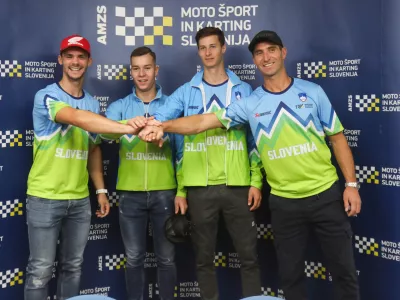 - Tim Gajser, MXGP,- Jaka Peklaj MX2,- Jan Pancar, motokros MX,- Sa&scaron;o Kragelj, selektor,- 19.09.2024. - Tiskovna konferenca slovenske reprezentance za Pokal narodov v motokrosu.//FOTO. Bojan Velikonja