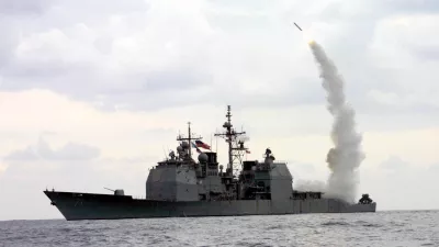 In this photo provided by the U.S. Navy, a Tomahawk Land Attack Missile (TLAM) is launched from the guided missile cruiser USS Cape St. George (CG 71) on March 23, 2003, in the Mediterranean Sea. The USS Cape St. George and USS Gonzalez exchanged gunfire with suspected pirates off the coast of Somalia Saturday, March 18, 2006. (AP Photo/U.S. Navy, Kenneth Moll, HO)