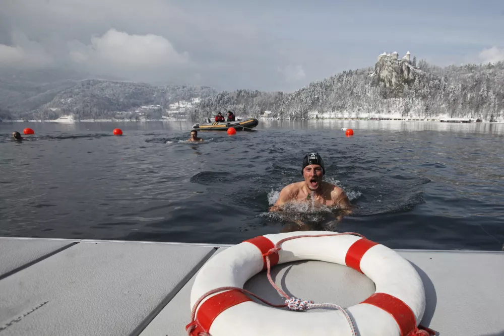 - Bled - Pokal Bleda v zimskem plavanju 2013 - Blejsko jezero - zima - zimsko kopanje - kopalci - ///FOTO: Luka Cjuha