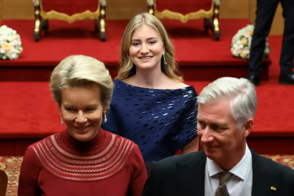 Belgium's King Philippe, Queen Mathilde and their daughter, Crown Princess Elisabeth attend Luxembourg's Grand Duke Guillaume's swearing-in ceremony at the Chamber of Deputies in Luxembourg, October 3, 2025. REUTERS/Yves Herman