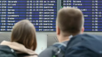 The display board at the airport in Munich, Germany, October 3, 2025. Munich airport reopened on Friday after shutting overnight due to drone sightings that forced the cancellation or diversion of dozens of flights on the eve of a national holiday and heightened concerns about the vulnerability of critical infrastructure in Europe. REUTERS/Angelika Warmuth