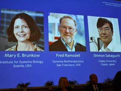 Mary E Brunkow, Fred Ramsdell and Shimon Sakaguchi are awarded this year's Nobel Prize in Medicine or Physiology. The Nobel Assembly at Karolinska Institutet announce the Nobel Prize in Physiology or Medicine on October 6, 2025, in Stockholm, Sweden.  TT News Agency/Claudio Bresciani via REUTERS   ATTENTION EDITORS - THIS IMAGE WAS PROVIDED BY A THIRD PARTY. SWEDEN OUT. NO COMMERCIAL OR EDITORIAL SALES IN SWEDEN.