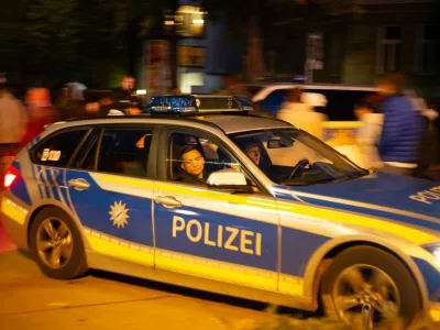 Police operation in front of the Oktoberfest. Hundreds of thousands visit the Oktoberfest 2022 on October 3rd, 2022 in Munich, Germany. As the weather was cold and/or wet all over the this year's Wiesn many stayed at home. On the last day as the sund was shining the Oktoberfest was crowded again.,Image: 728052279, License: Rights-managed, Restrictions: World Rights Except Germany * DEUOUT, Model Release: noFoto: Profimedia