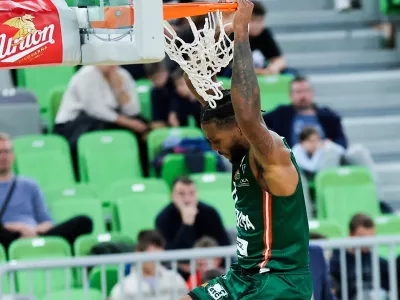DJ Stewart in action during ABA League 2025/2026 basketball match between Cedevita Olimpija (SLO) and Mega Superbet (SRB) in SRC Stozice, Ljubljana, Slovenia on October 5, 2025. Photo: Filip Barbalic