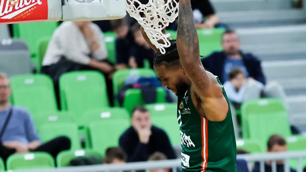DJ Stewart in action during ABA League 2025/2026 basketball match between Cedevita Olimpija (SLO) and Mega Superbet (SRB) in SRC Stozice, Ljubljana, Slovenia on October 5, 2025. Photo: Filip Barbalic