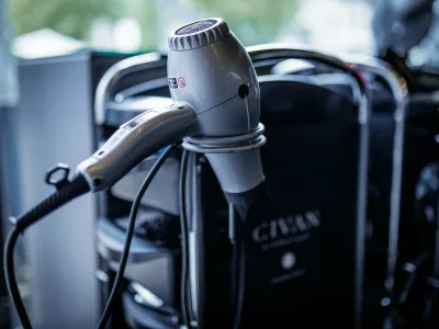 A hairdresser's hairdryer, photographed at the Coiffeur Sivan hair salon in Berlin, April 22, 2024.,Image: 869086208, License: Rights-managed, Restrictions: GERMANY OUT, Model Release: no