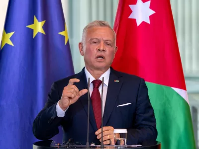 FILED - 29 July 2025, Berlin: King Abdullah II of Jordan attends a joint press conference with German Chancellor Friedrich Merz (not pictured) at the Federal Chancellery. Photo: Soeren Stache/dpa