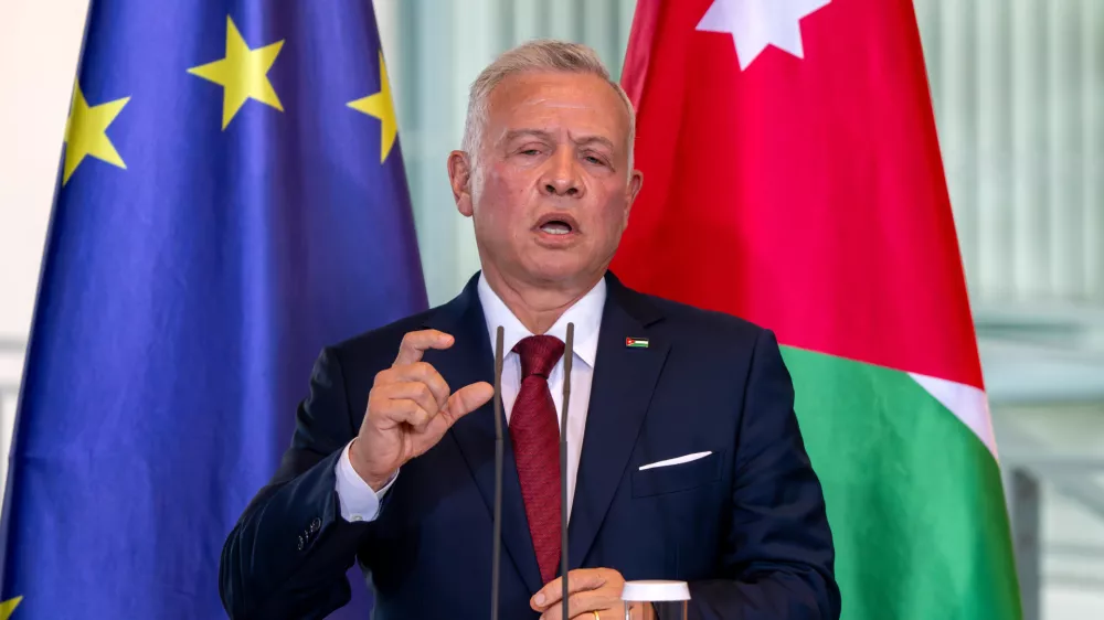 FILED - 29 July 2025, Berlin: King Abdullah II of Jordan attends a joint press conference with German Chancellor Friedrich Merz (not pictured) at the Federal Chancellery. Photo: Soeren Stache/dpa
