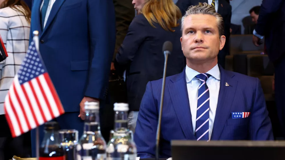 U.S. Secretary of Defense Pete Hegseth attends a North Atlantic Council meeting, as NATO Defence Ministers meet at the Alliance headquarters in Brussels, Belgium October 15, 2025. REUTERS/Yves Herman