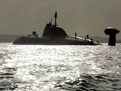 ** FILE ** One of Russia's Shchuka (Pike) class (NATO reporting name: Akula) nuclear submarines, The Vepr (Wild boar), the same type as The Nerpa (Seal), where at least 20 people were killed in an accident, seen heading towards Brest harbor, western France, after a series of exercises in the Atlantic with French navy ships, in this Tuesday Sept. 21, 2004, file photo. An accident aboard The Nerpa making a test run in the Sea of Japan killed at least 20 people, when a fire-extinguishing system went into operation in error aboard the submarine, officials said Sunday, Nov. 9, 2008. (AP Photo/Franck Prevel, File)
