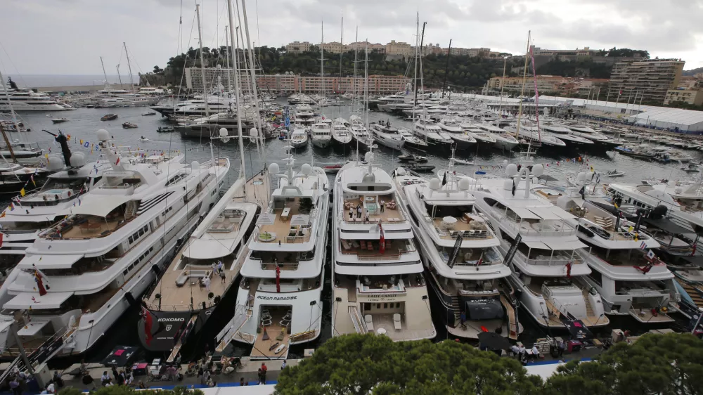 Yachts are showing at the 24th edition of the Monaco Yacht Show, Wednesday, Sept. 25, 2013, in Monaco.The Monaco Yacht Show, taking place at Port Hercules in Monaco, is the only boat show devoted exclusively to luxury yachting. (AP Photo/Lionel Cironneau)