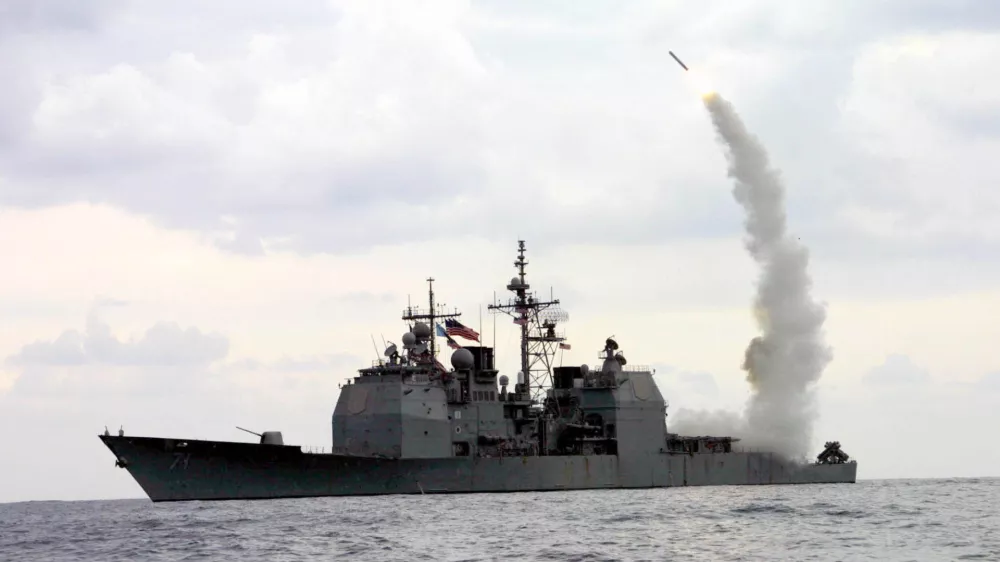 In this photo provided by the U.S. Navy, a Tomahawk Land Attack Missile (TLAM) is launched from the guided missile cruiser USS Cape St. George (CG 71) on March 23, 2003, in the Mediterranean Sea. The USS Cape St. George and USS Gonzalez exchanged gunfire with suspected pirates off the coast of Somalia Saturday, March 18, 2006. (AP Photo/U.S. Navy, Kenneth Moll, HO)