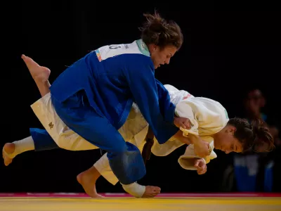 Metka Lobnik of Slovenia (blue) competes against Raffaela Igl of Germany during the Judo Women -78 kg Quarterfinal at the Asia Pavilion, Youth Olympic Park during the Youth Olympic Games, Buenos Aires, Argentina, October 9, 2018. Joe Toth for OIS/IOC/Handout via REUTERS ATTENTION EDITORS - THIS IMAGE HAS BEEN SUPPLIED BY A THIRD PARTY.