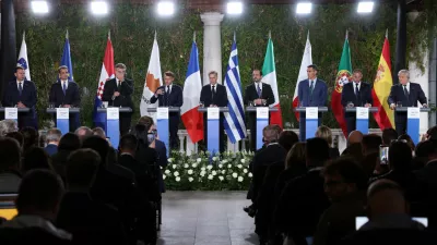 Leaders hold a joint press conference at the MED9 Leaders' Summit in Portoroz, Slovenia, October 20, 2025. REUTERS/Borut Zivulovic