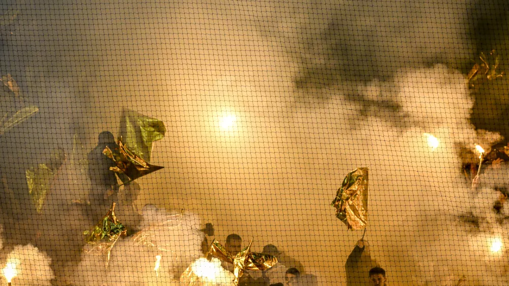 Fans of Maccabi Tel Aviv attend the match between Ajax and Maccabi Tel Aviv at the Johan Cruijff ArenA for the UEFA Europa League - League phase - Matchday 4 season 2024-2025 in Amsterdam, Netherlands, on November 7, 2024. (Photo by Stefan Koops / EYE4images) (Photo by EYE4images/NurPhoto)NO USE FRANCE
