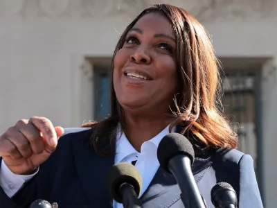 New York Attorney General Letitia James speaks to the media after she pleaded not guilty to charges that she defrauded her mortgage lender, outside the U.S. District Court for the Eastern District of Virginia, in Norfolk, Virginia, U.S., October 24, 2025. REUTERS/Jonathan Ernst
