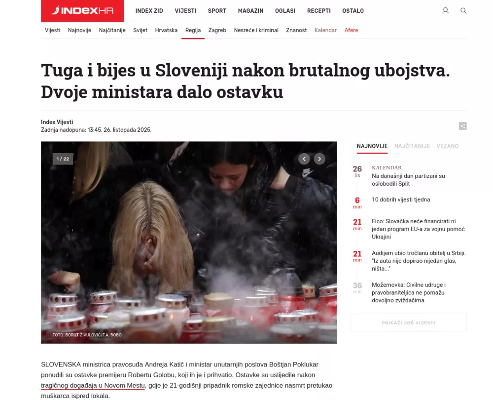 Stran hrva&scaron;kega portala Index.hr / Foto: zajem zaslona