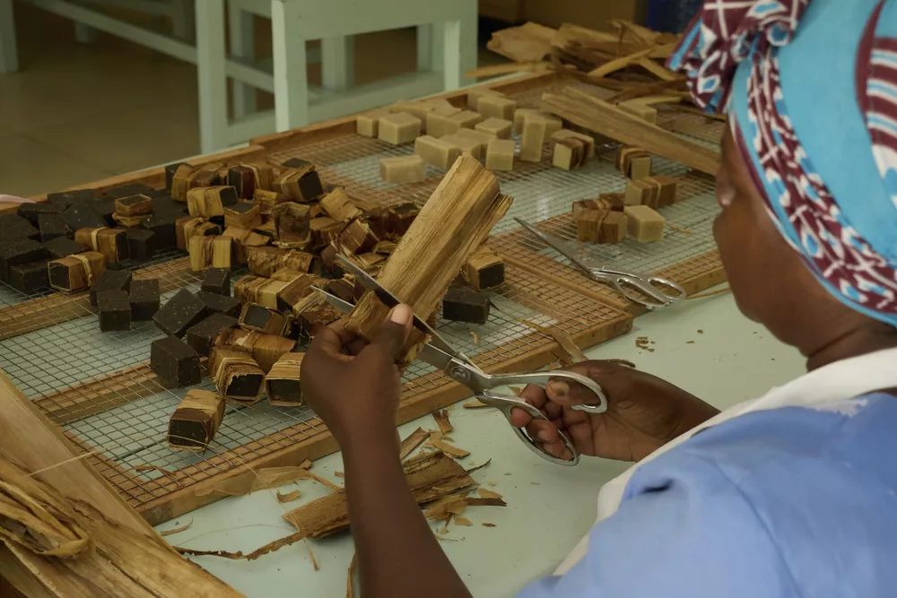 Mwani Zanzibar women handcraft soaps from seaweed in Paje, Zanzibar, Tanzania, Thursday, July 24, 2025. (AP Photo/Jack Denton)