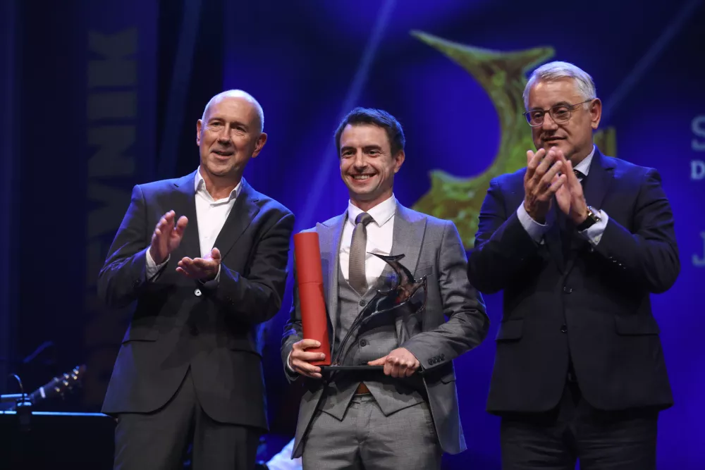 DNEVNIK MEDIJI - Bojan Petan, JAFRAL - Frenk Smrekar in minister za gospodarstvo, turizem in &scaron;port Matjaž Han (Foto: Luka Cjuha)