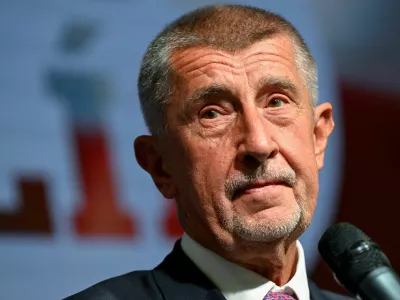 FILE PHOTO: Leader of ANO party Andrej Babis looks on as he speaks during a press conference after the preliminary results of the parliamentary election, at the party's election headquarters in Prague, Czech Republic, October 4, 2025. REUTERS/Radovan Stoklasa/File Photo