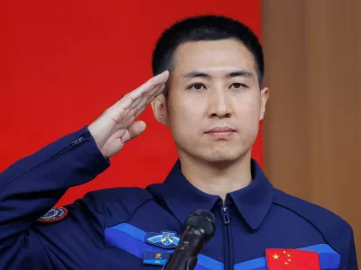 Astronaut Wu Fei salutes during a press conference before the Shenzhou-21&nbsp;spaceflight mission to&nbsp;China's Tiangong&nbsp;space&nbsp;station, at&nbsp;Jiuquan&nbsp;Satellite&nbsp;Launch&nbsp;Center, near&nbsp;Jiuquan, Gansu province,&nbsp;China, October 30, 2025. REUTERS/Maxim Shemetov