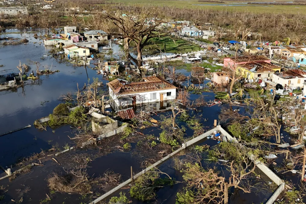 An aerial view of Black River, Jamaica, Thursday, Oct. 30, 2025, in the aftermath of Hurricane Melissa. (AP Photo/Matias Delacroix)