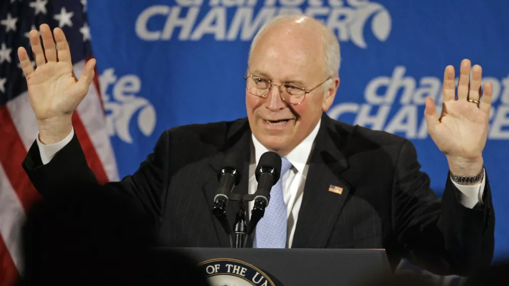 FILE - Vice President Dick Cheney gestures while speaking at the Charlotte Chamber in Charlotte, N.C., Thursday, Jan. 31, 2008. (AP Photo/Chuck Burton, file)