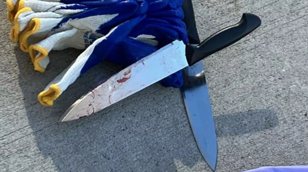 A bloody knife recovered at the scene lies on pavement after a suspect was arrested in a deadly stabbing attack in the Manhattan borough of New York City, U.S. November 18, 2024. NYPD News/Handout via REUTERS. THIS IMAGE HAS BEEN SUPPLIED BY A THIRD PARTY