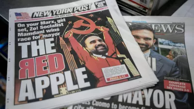 New York Post and Newsday newspapers announce Zohran Mamdani's mayoral election win the morning after Election Day in New York City, U.S., November 5, 2025. REUTERS/Angelina Katsanis