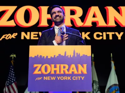 Zohran Mamdani speaks during a victory speech at a mayoral election night watch party, Tuesday, Nov. 4, 2025, in New York. (AP Photo/Yuki Iwamura)